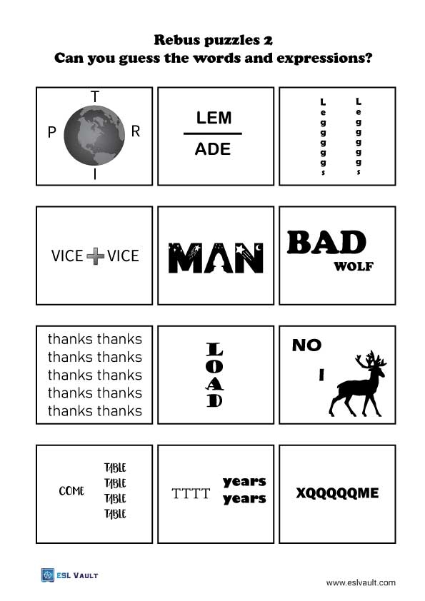 192 Free Printable Rebus Puzzles ESL Vault