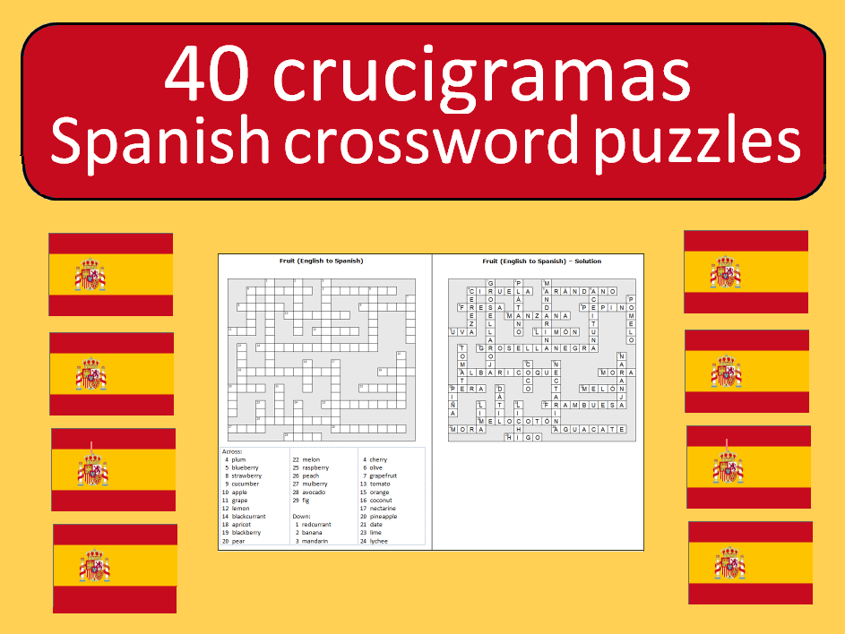 40 Spanish Crossword Puzzles Teaching Resources