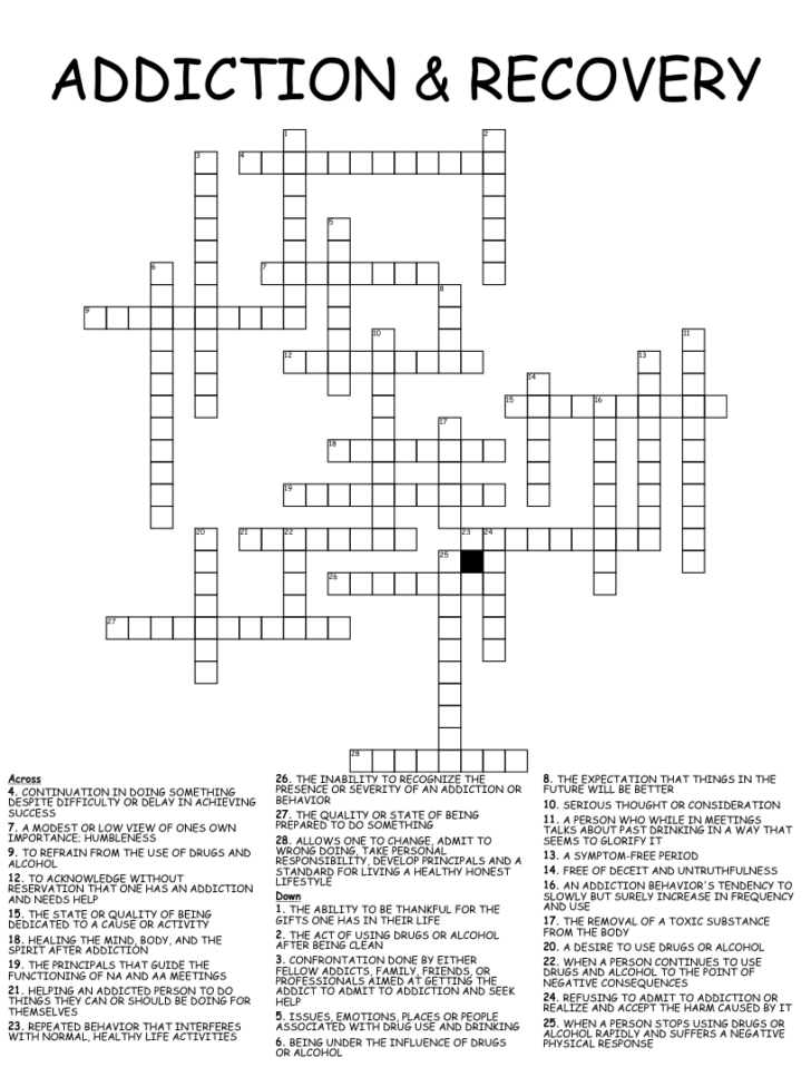 ADDICTION RECOVERY Crossword WordMint Sally Crossword Puzzles ADDICTION RECOVERY Crossword WordMint Sally Crossword Puzzles