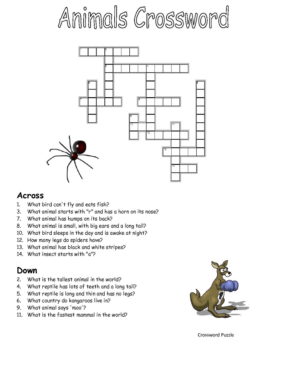 Animal Crossword Puzzle Printable Printable Crossword Puzzles