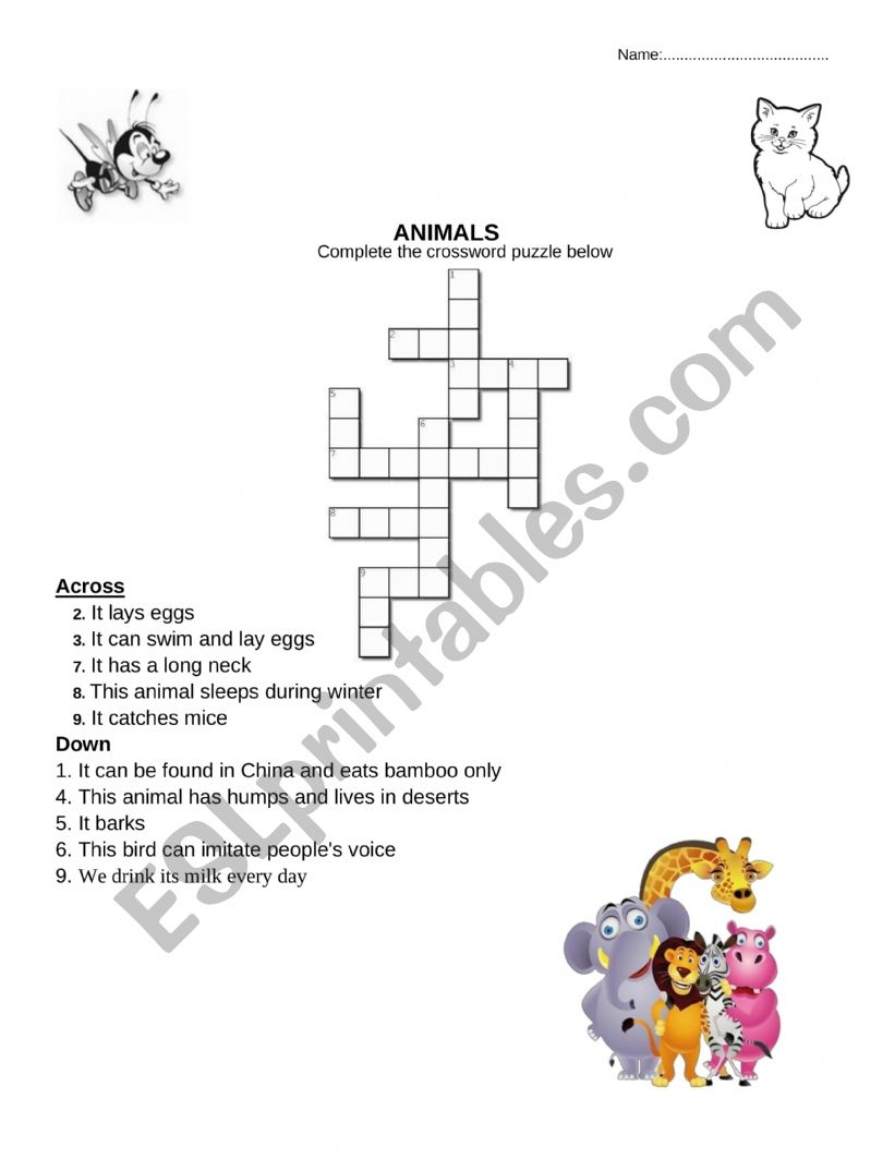 ANIMALS CROSSWORD PUZZLE ESL Worksheet By Huongtra1083 ANIMALS CROSSWORD PUZZLE ESL Worksheet By Huongtra1083