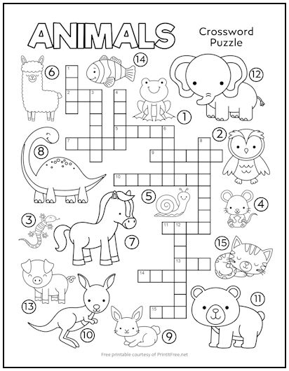 Animals Crossword Puzzle For Kids Print It Free