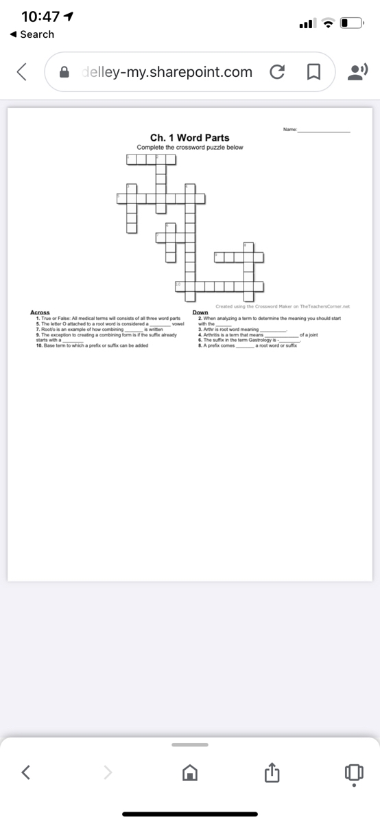 Answered Complete The Crossword Puzzle Below Bartleby