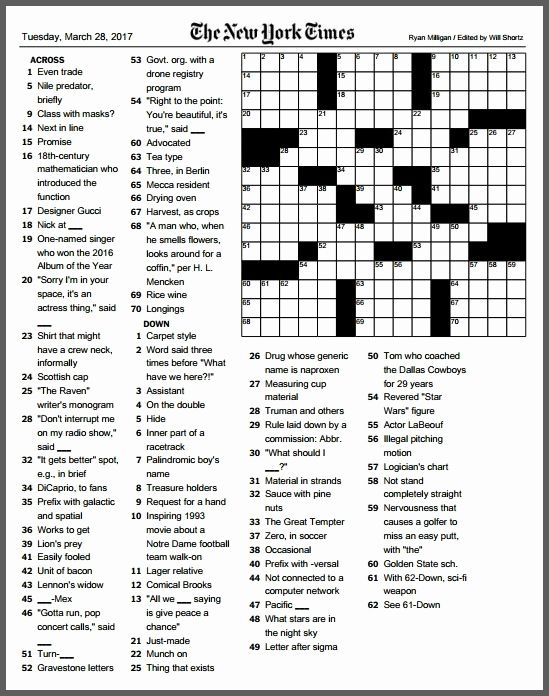 Answers To New York Times Crossword Puzzle Today New York Ti