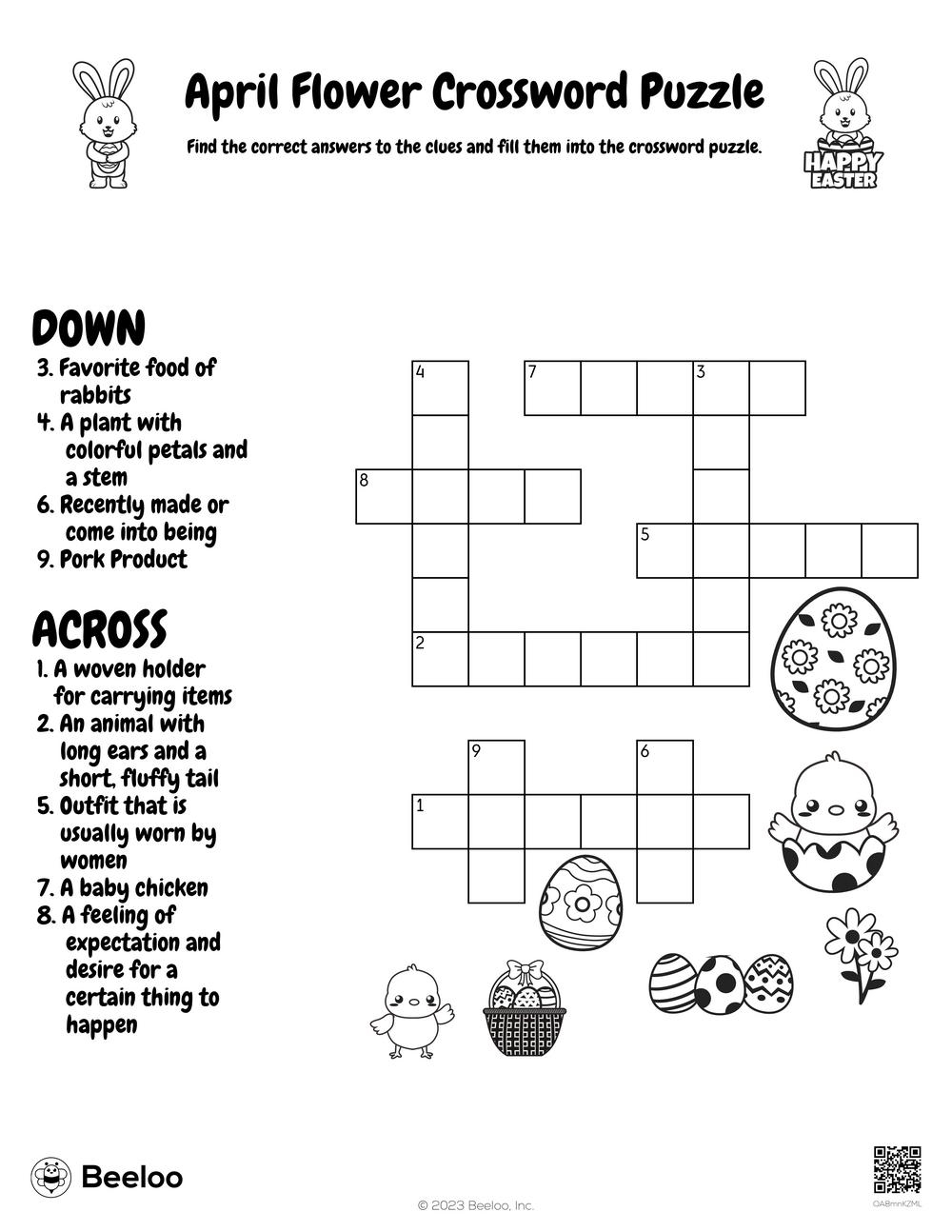 April Flower Crossword Puzzle Beeloo Printable Crafts For Kids 