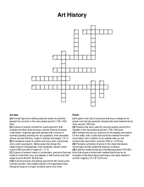Art History Crossword Puzzle Art History Crossword Puzzle