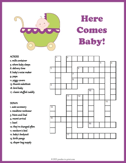 Baby Shower Crossword Baby Shower Crossword