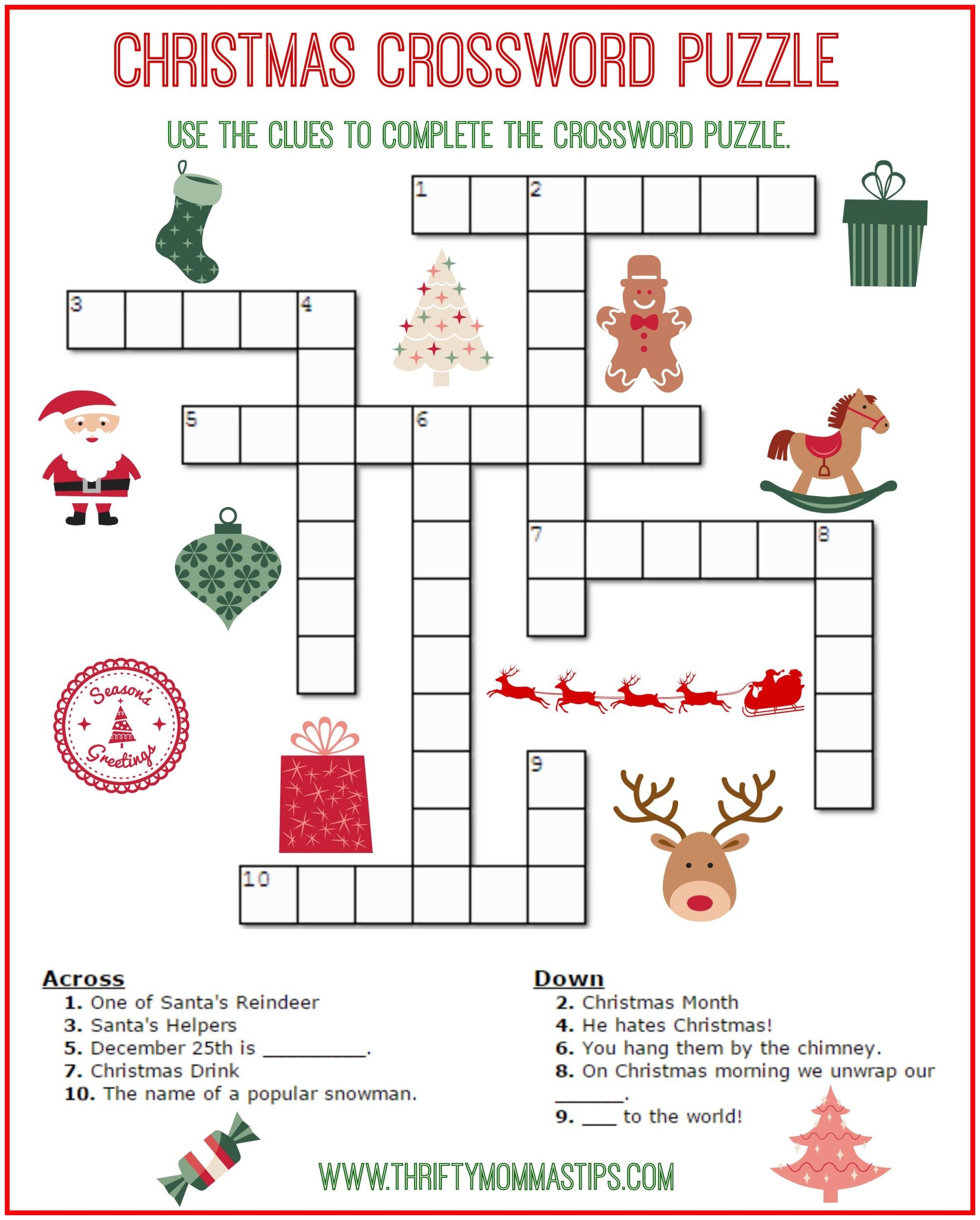 Christmas Crossword Puzzle Printable FREE Printable HQ
