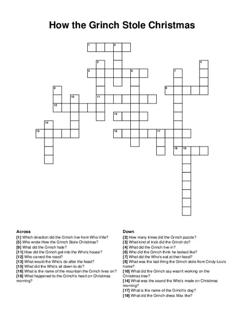Christmas Songs Crossword Puzzle
