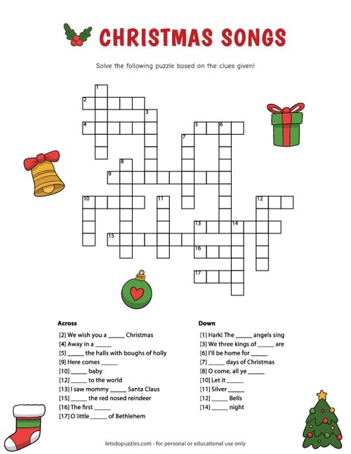 Christmas Songs Crossword Puzzle
