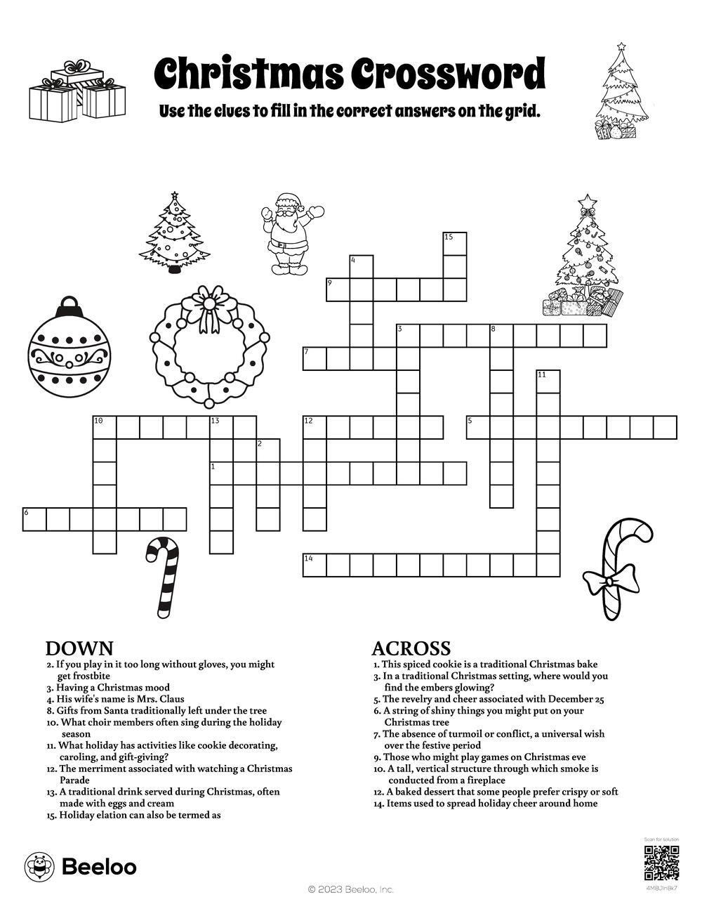 Christmas themed Crossword Puzzles Beeloo Printable Crafts And 