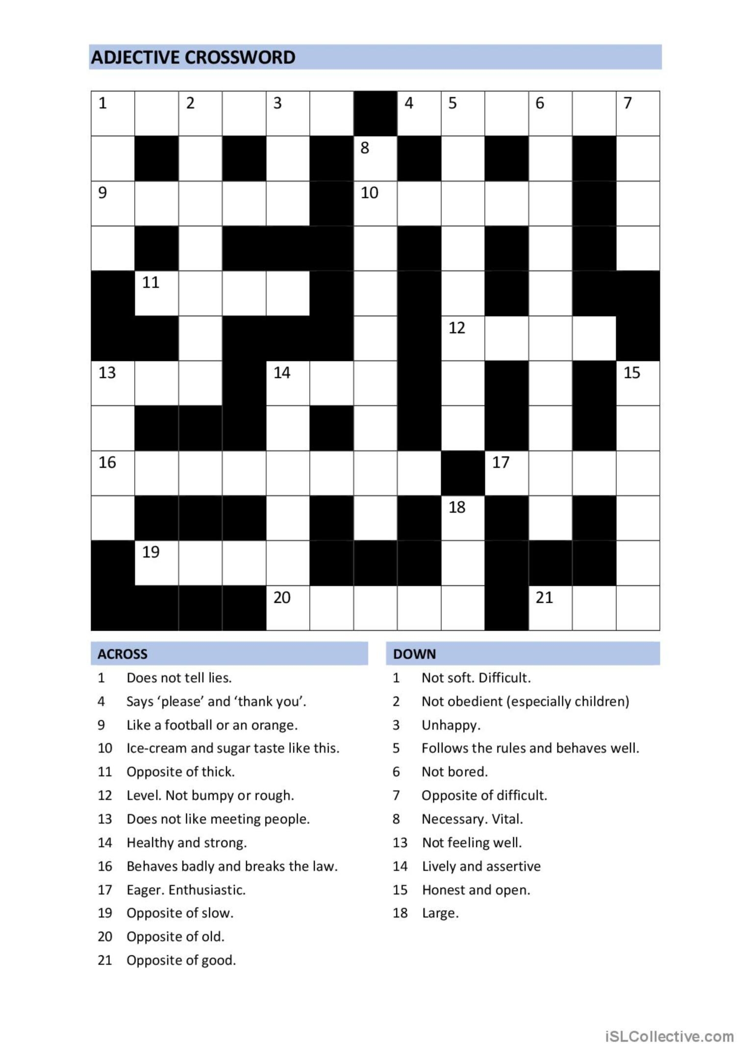 Crossword Intermediate adjectives English ESL Worksheets Pdf Doc Crossword Intermediate adjectives English ESL Worksheets Pdf Doc
