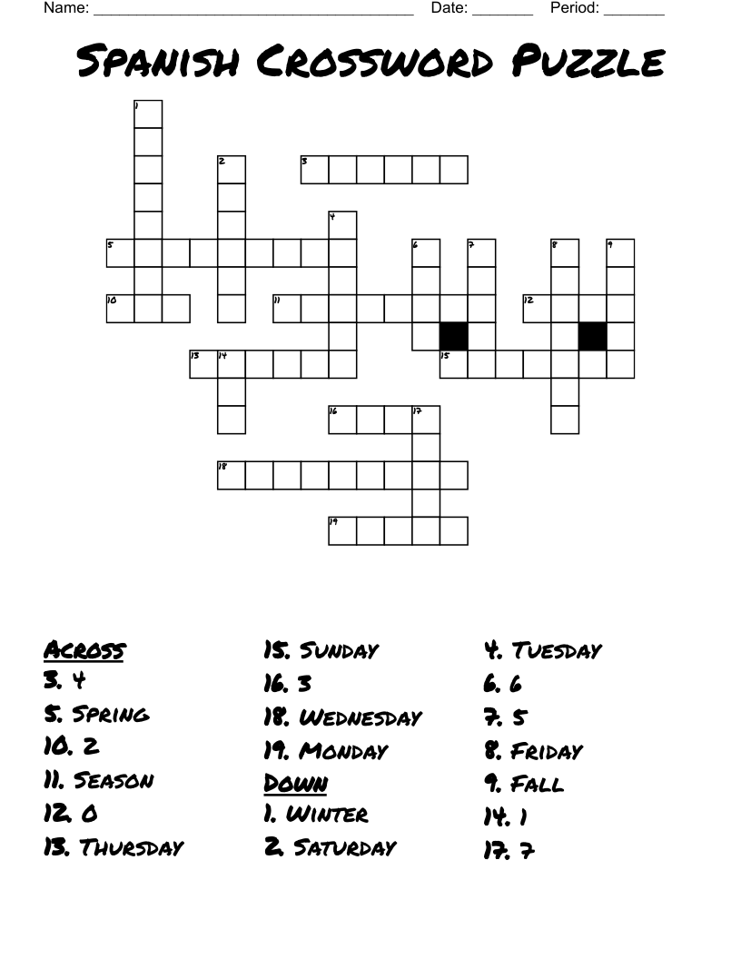 Crossword Puzzles In Spanish Printable Template insidethehood