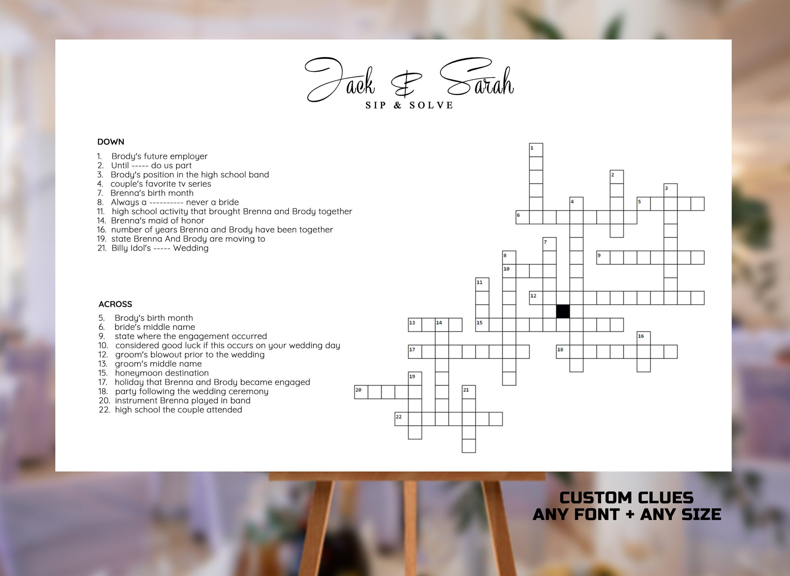 Custom Crossword Puzzle Giant Crossword Puzzle Wedding Etsy