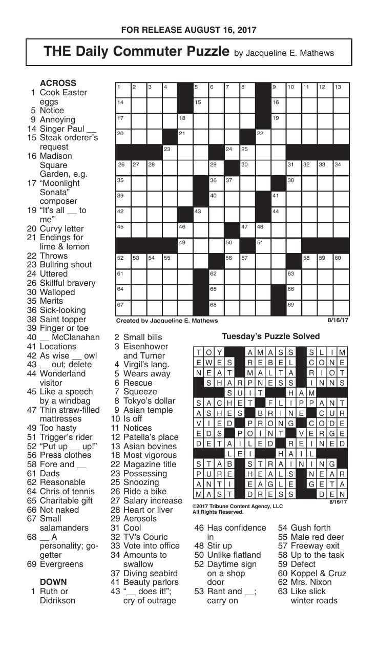 Daily Commuter Crossword Printable Daily Commuter Crossword Printable