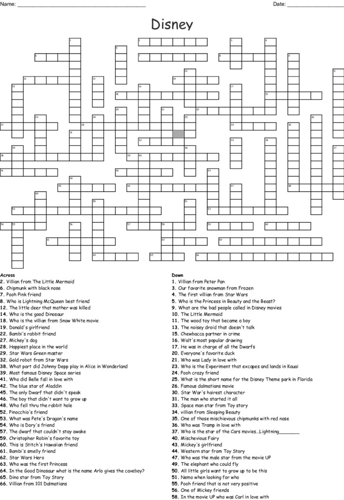 Disney Crossword Puzzles Printable For Adults Printable Template 2021 
