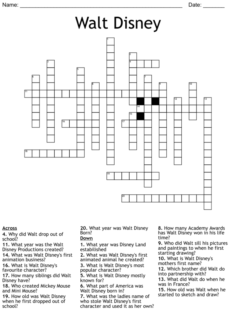 Disney Crossword Puzzles Printable Free Crossword Puzzles Printable