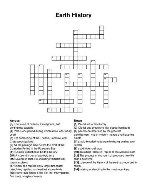 Earth History Crossword Puzzle
