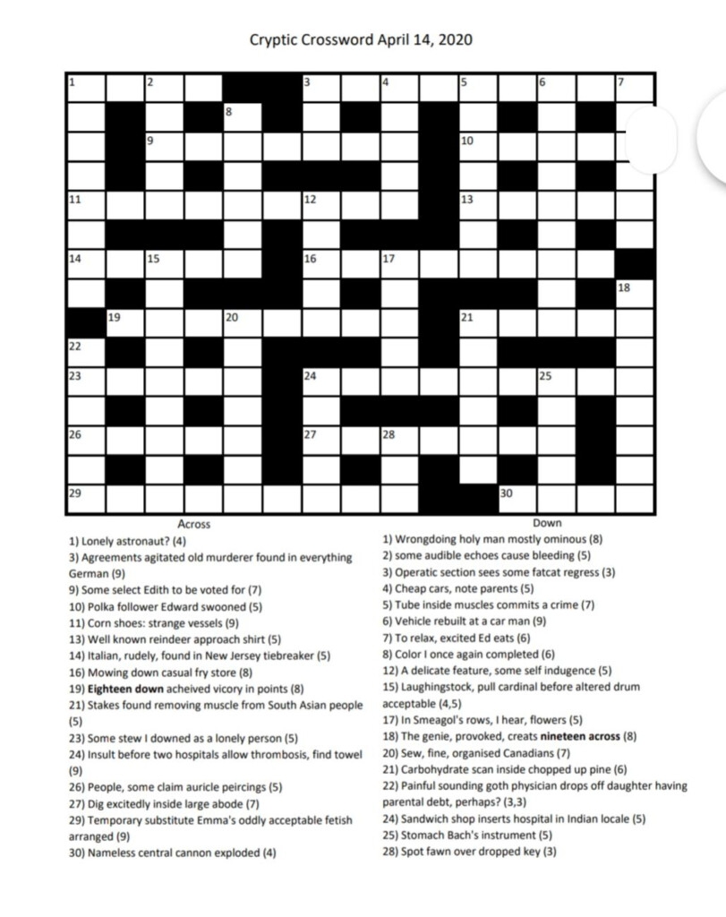 Easy Daily Cryptic Crossword Easycrosswordpuzzlesprintable Easy Daily Cryptic Crossword Easycrosswordpuzzlesprintable