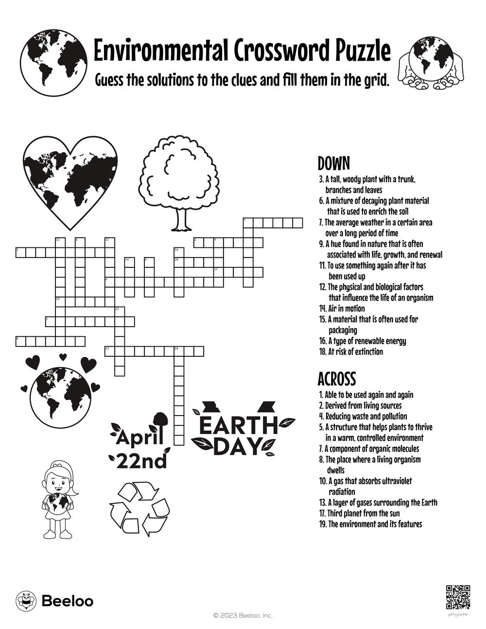 Environmental Crossword Puzzle Beeloo Printable Crafts For Kids 