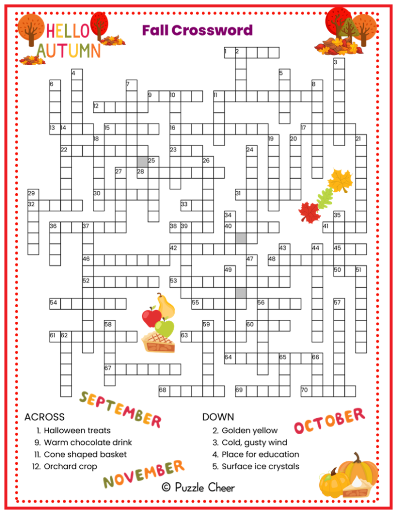 Fall Crossword Puzzle Puzzle Cheer Fall Crossword Puzzle Puzzle Cheer