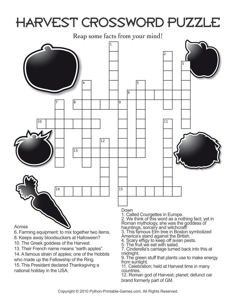 Fall Harvest Crossword Puzzle