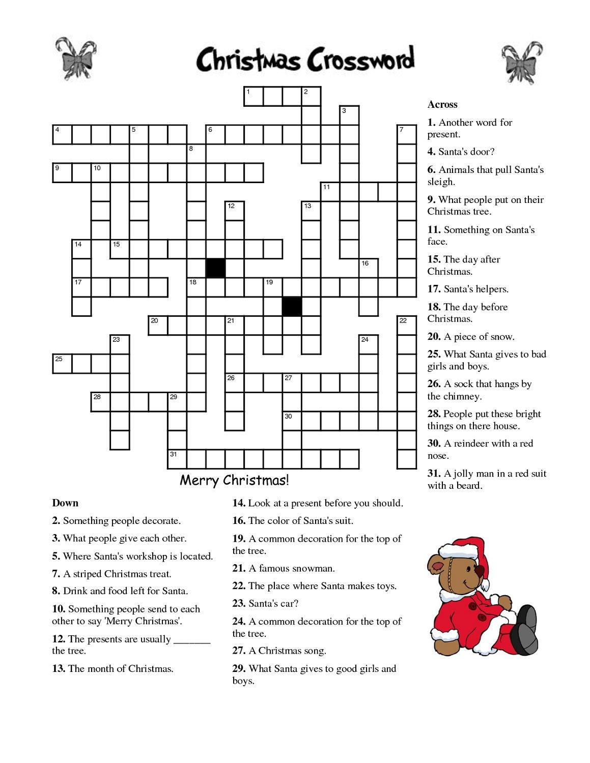 Free Christmas Printable Crossword Puzzles FREE Printable A Z