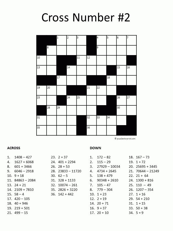 Free Math Crossword Puzzles Free Math Crossword Puzzles