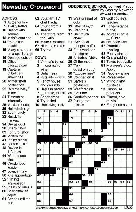 Free Newsday Crossword Puzzles