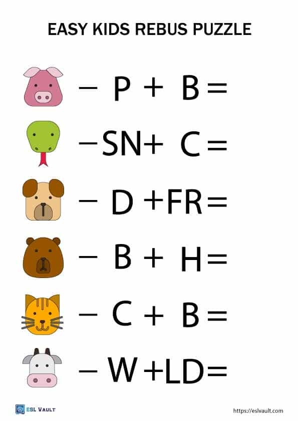 Free Printable Kids Rebus Puzzles ESL Vault