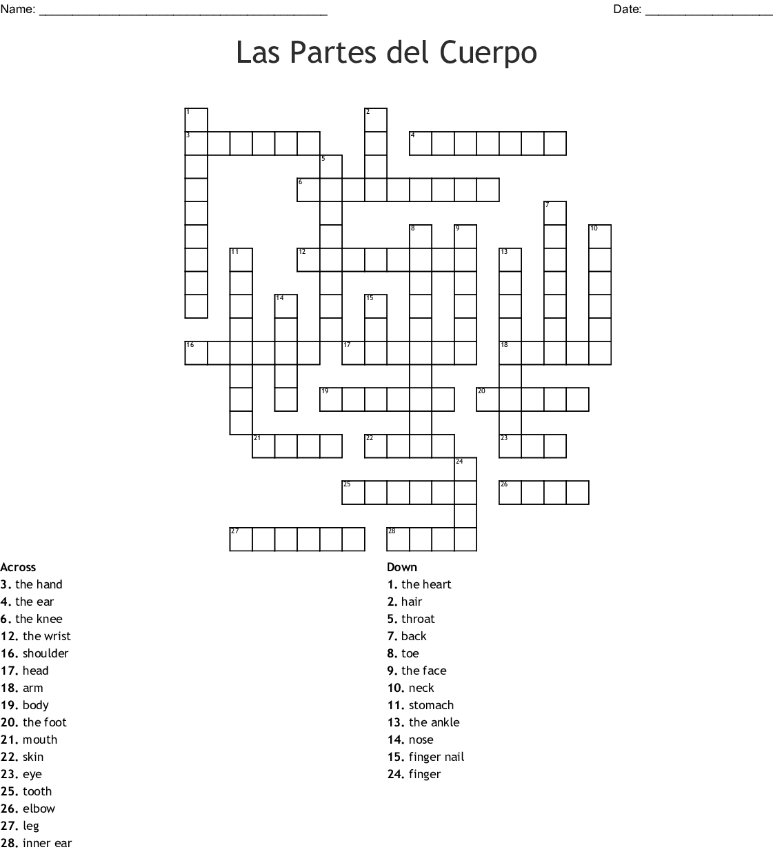 Free Printable Spanish Crossword Puzzles James Crossword Puzzles
