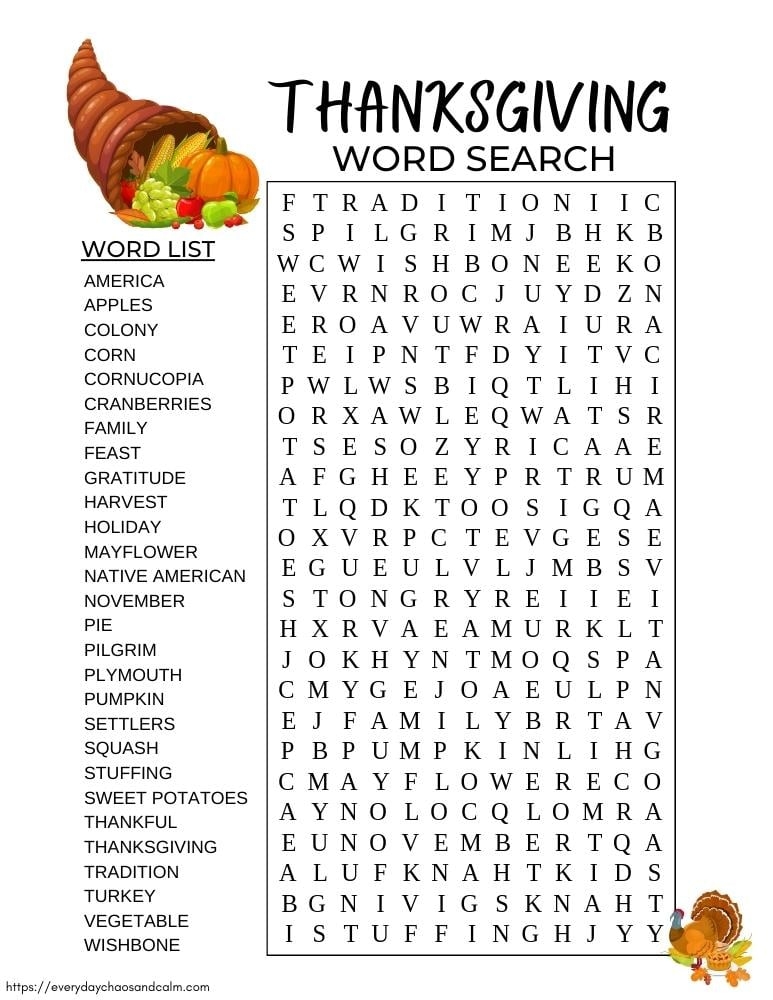 Free Printable Thanksgiving Word Searches 45 OFF
