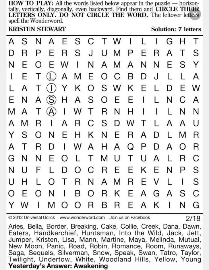 Free Printable Wonderword Puzzles James Crossword Puzzles
