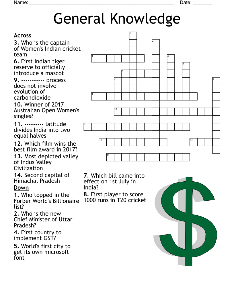General Knowledge Crossword General Knowledge Knowledge Learn A New 