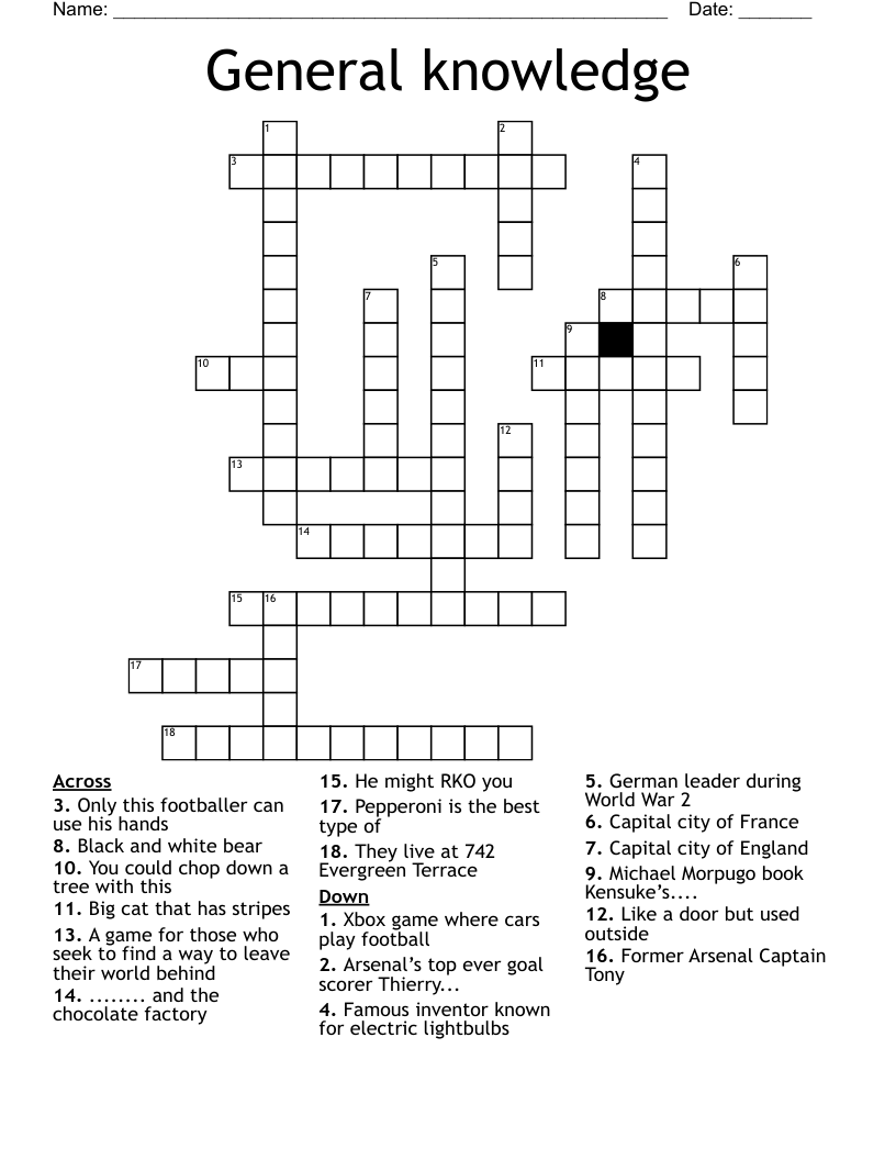 General Knowledge Crossword Puzzles Printable Free Printable Templates