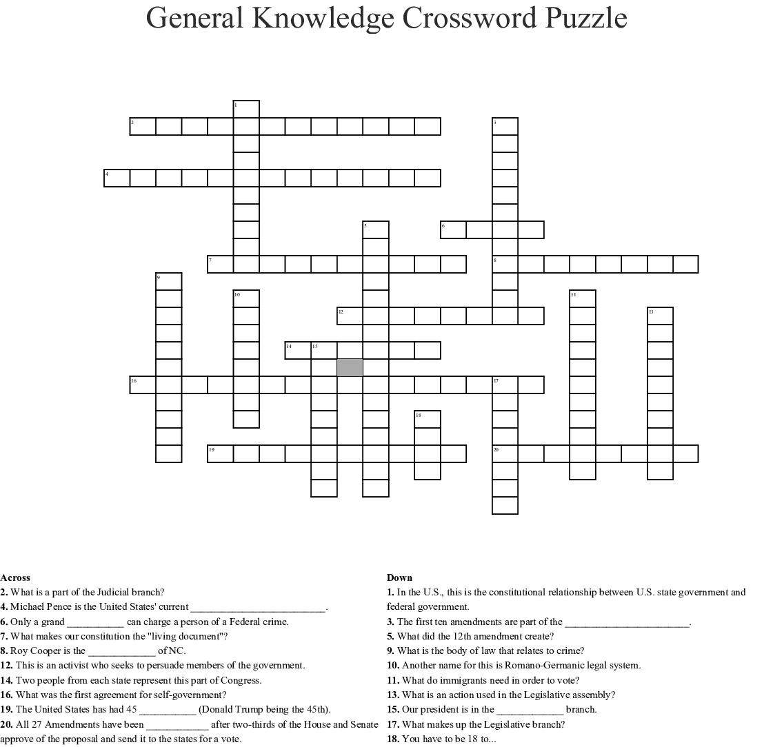 General Knowledge Crossword Puzzles Printable Printable Crossword 