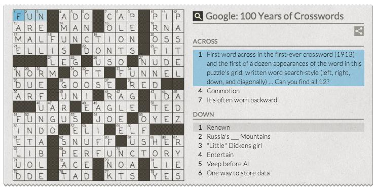 Google Doodle Crossword Answers The Word Finder Blog
