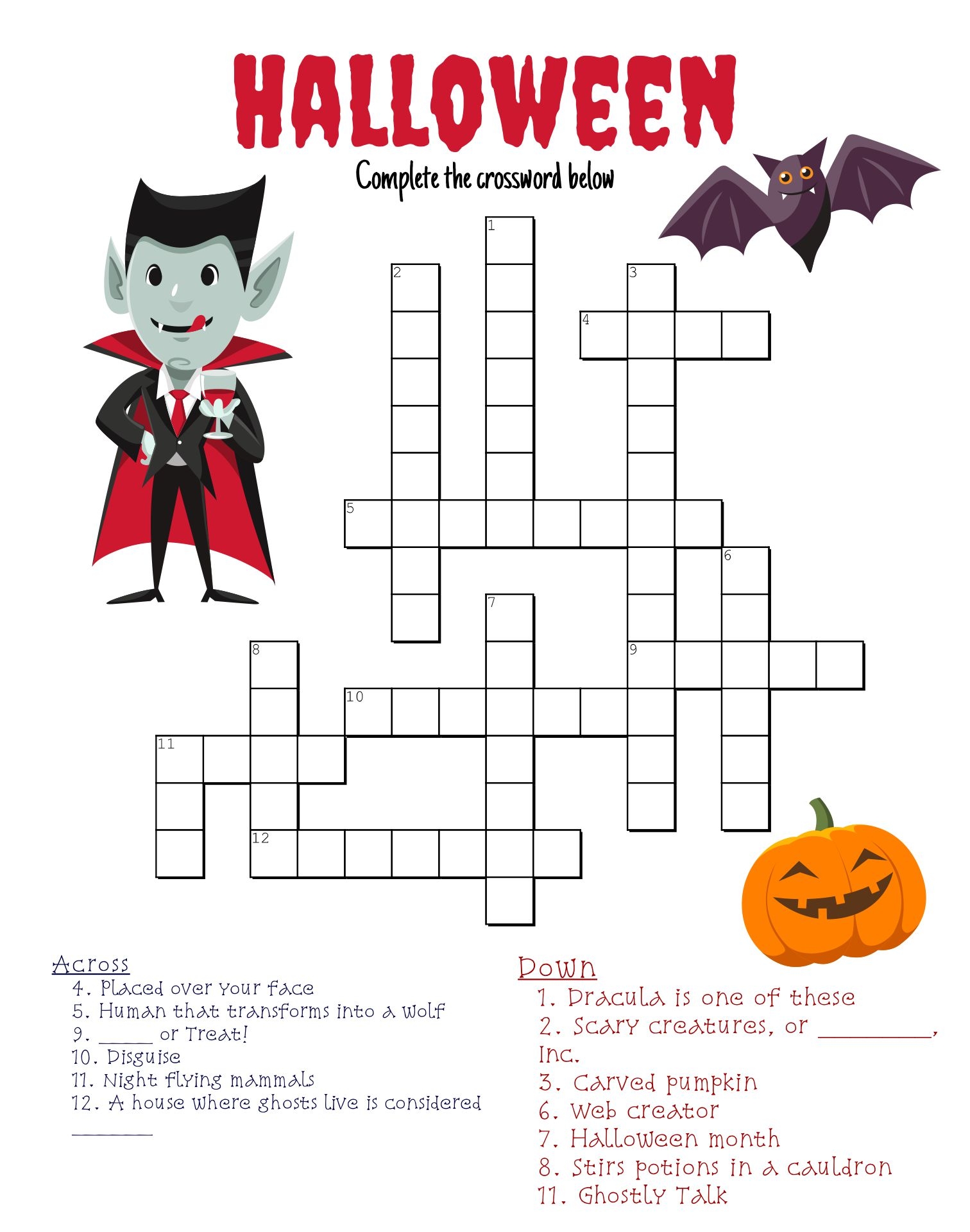 Halloween Crossword Puzzle Printable Free Printable Templates