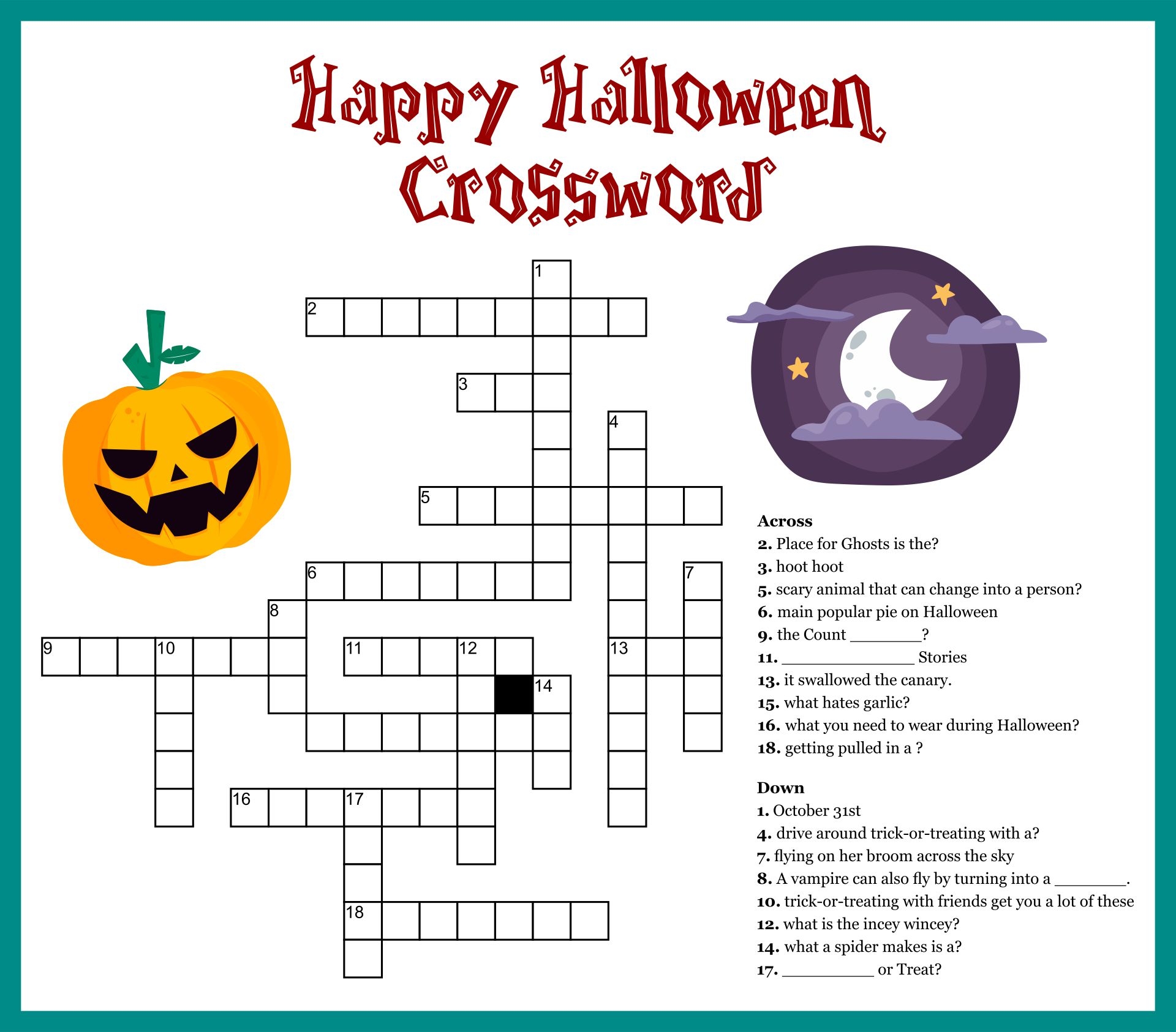 Halloween Printable Crossword Puzzles