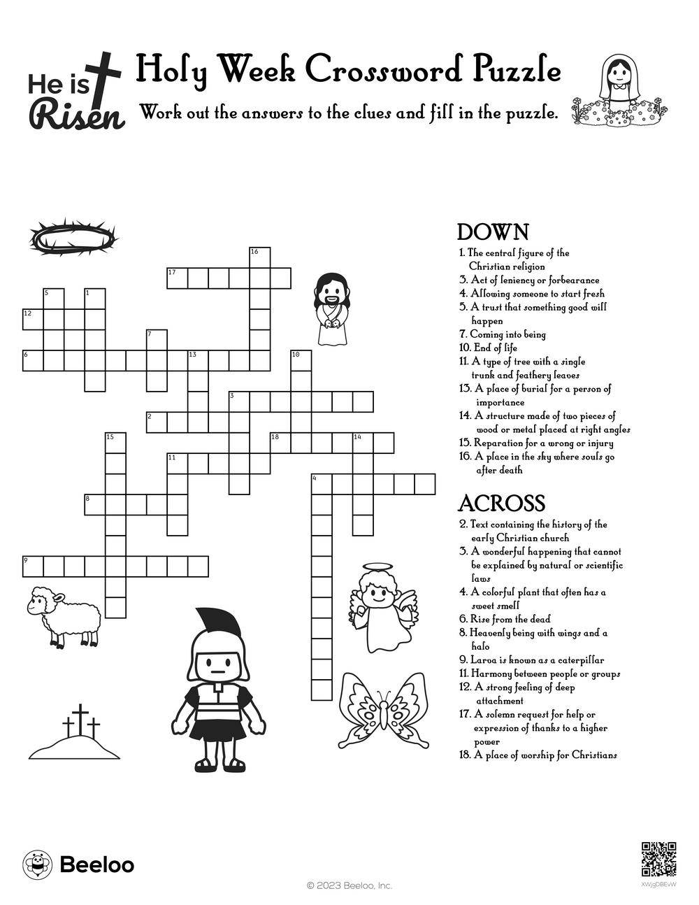 Holy Week Crossword Puzzle Beeloo Printable Crafts For Kids XWjgDBEvW 