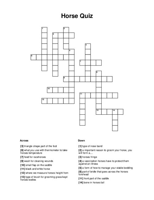 Horse Quiz Crossword Puzzle