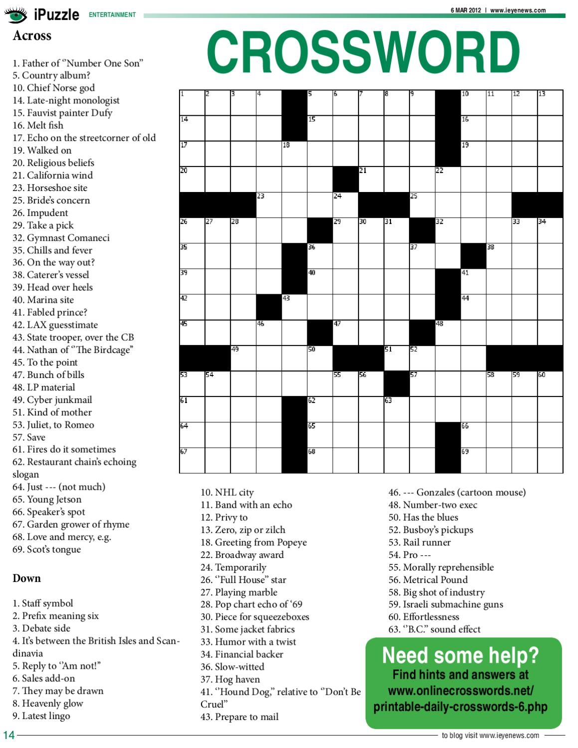 Https Free Daily Printable Crosswords Printable Crossword Puzzles Online