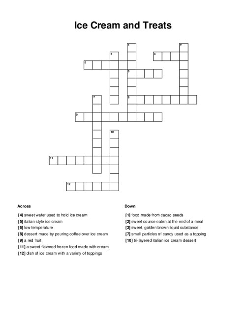 Ice Cream And Treats Crossword Puzzle