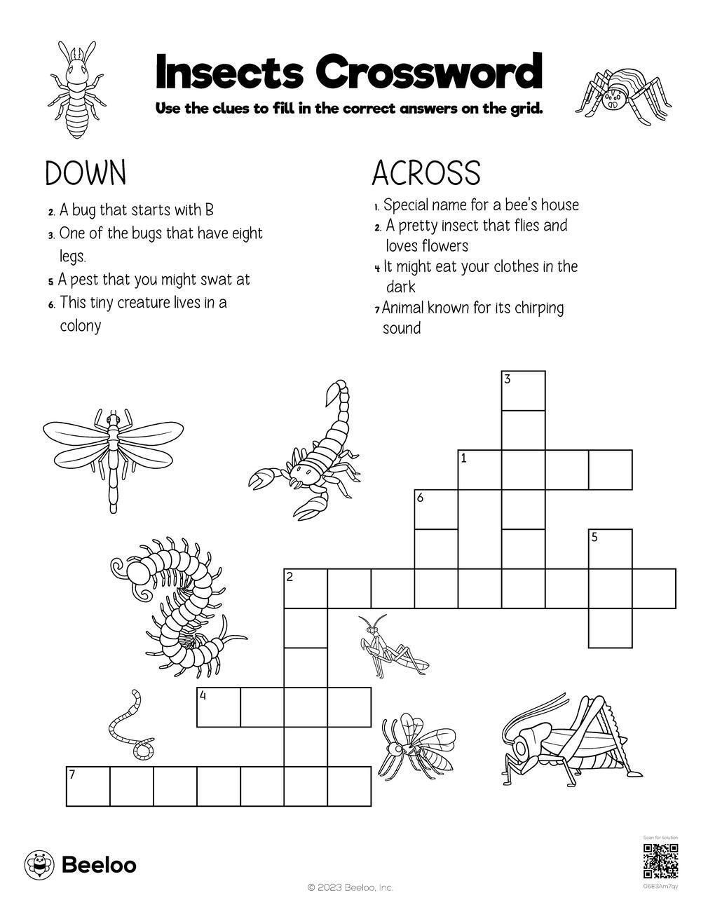 Insect themed Crossword Puzzles Beeloo Printable Crafts And Insect themed Crossword Puzzles Beeloo Printable Crafts And