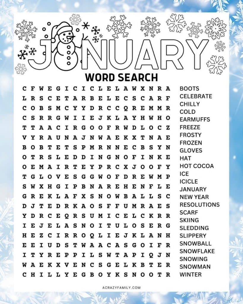 January 2025 Calendar Printable Word Search Puzzles Patsy Bellanca
