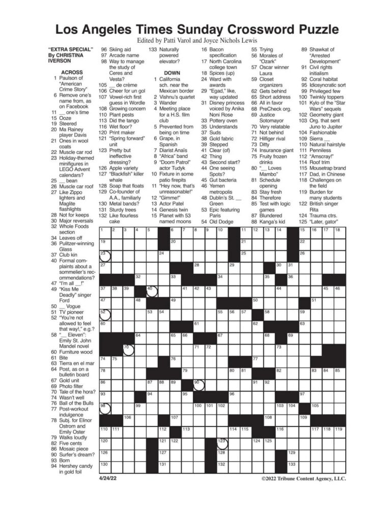 LA Crossword Puzzle Printable Printable JD
