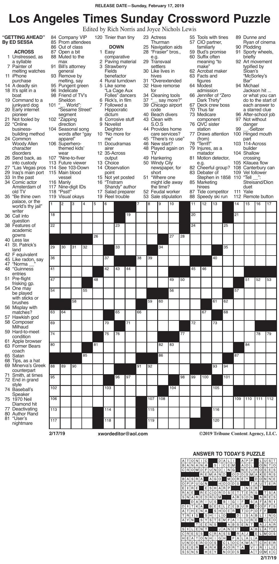 La Times Free Printable Crossword Puzzles James Crossword Puzzles