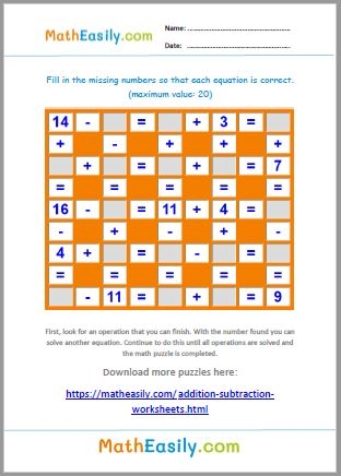 Math Crossword Puzzles ONLINE Games Worksheets