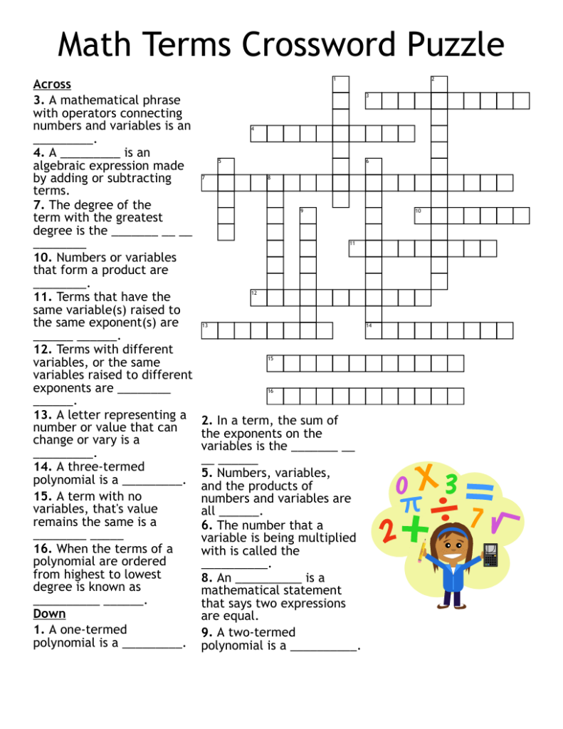Math Crossword Puzzles Printable Free Crossword Puzzles Printable