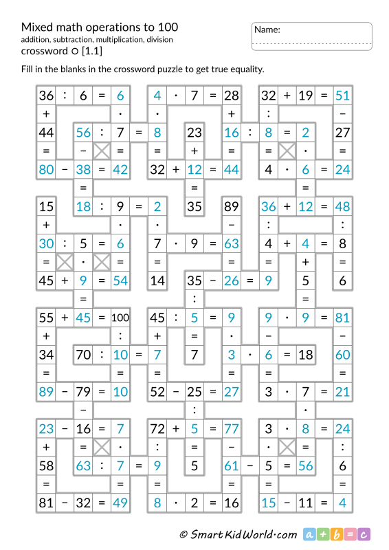 Math Crossword Puzzles Worksheets Library